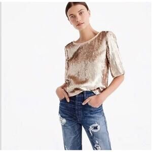 J. Crew Women’s Top Sequin Black Ribbon Zip Back Closure Gold MSRP $148 Size 8